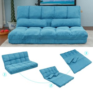 Streamdale Double Chaise Lounge Sofa Floor Couch and Sofa with Two Pillows (Blue) - 1 of 4