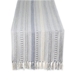 Design Imports  Braided Stripe Jacquard Fringe Table Runner, 15X72", Cool Gray - 1 of 4