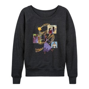 Women's - Disney - Collage OF Friends Lightweight French Terry Wide Neck Long Sleeve Shirt - 1 of 4
