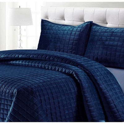 Navy Blue Velvet Twin Reversible Quilt Set
