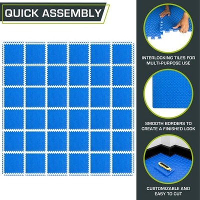 Blue EVA Foam Interlocking Exercise Puzzle Mat, 144 Sq Ft