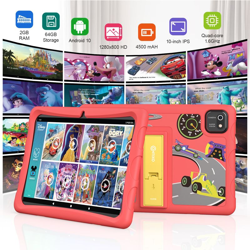 Contixo 10" Android Kids Tablet 64GB, (2023 Model) Includes 80+ Disney Storybooks & Stickers, Kid-Proof Case with Kickstand, 6 of 20