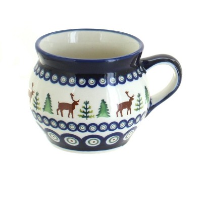 Blue Rose Polish Pottery Reindeer Pine Bell Shaped Mug