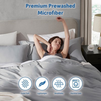 Light Gray and Off White Microfiber Twin/Twin XL Duvet Cover Set
