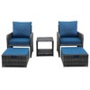 JUJABU 5 Pieces Wicker Patio Furniture Set with Blue Cushion, Ottomans and Coffetable for Poolside Garden Balcony - 2 of 4