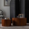 Round Wood Coffee Table with Handcrafted Relief, Circular Safety Shape and Durable Pedestal - 2 of 4
