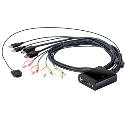 Monoprice 2-Port USB DisplayPort Cable KVM Switch, 4096x2160@30Hz With Remote Port Selector, Supports Microphone And Speakers