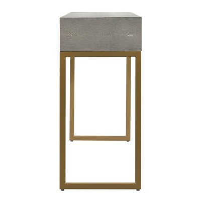 Gray Shagreen Wood and Brass Console Table with Storage