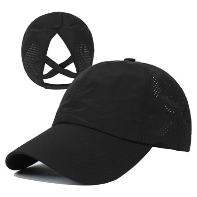 Nertpow Womens Criss Cross Ponytail Baseball Cap Adjustable High Messy Bun Ponycap Quick Drying Hat