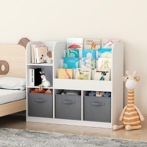 YOOCOZZ Kids Bookcase and Bookshelf with 3 Collapsible Fabric Drawers for Bedroom, Playroom, Hallway-White - 1 of 4