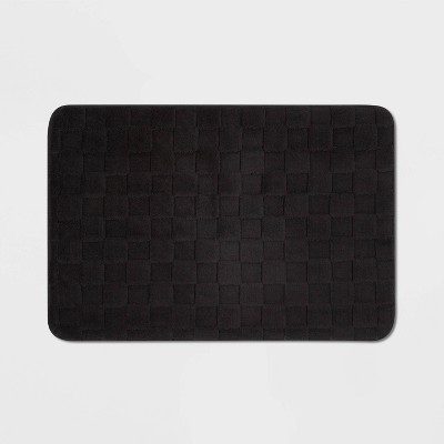 20"x30" Everyday Checked Cushion Bath Rug Black - Room Essentials™: Knitted Polyester, Machine Washable, PVC Foam Backing