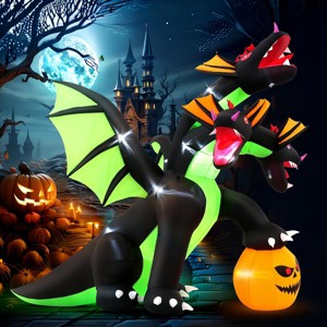 HOMDOX 8.5 × 4.3 × 7.6 FT Tall Giant Halloween Inflatable 3-Headed Dragon with Pumpkin Decoration, Built-in Flashing LEDs Glowing Eyes Easy Setup - 1 of 4