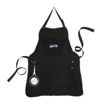 Evergreen Seattle Seahawks Black Grill Apron- 26 x 30 Inches Durable Cotton with Tool Pockets and Beverage Holder