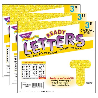 3pk 3" 140 per Pack Casual Uppercase Ready Letters Yellow Sparkle - TREND