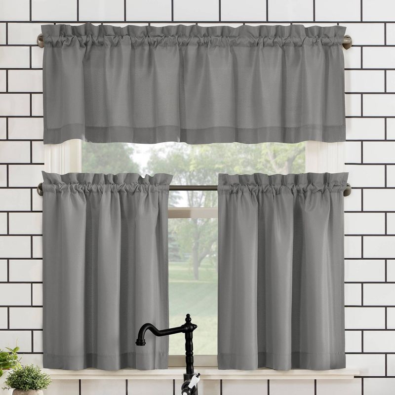 Martine Microfiber Semi Sheer Rod Pocket Kitchen Curtain Valance and Tiers Set - No. 918, 1 of 11