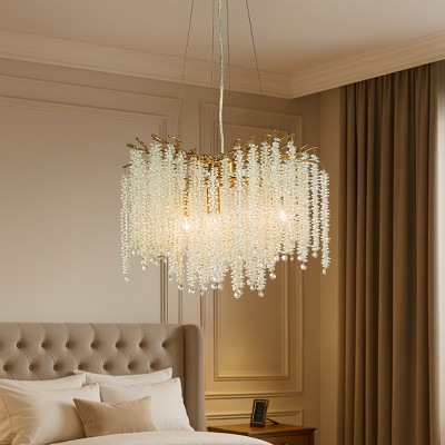ALOADECOR Modern Glam Crystal Chandelier  Branch Style Pendant Ceiling Light for Dining Room Living Room