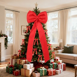 Christmas Tree Topper Bow and 24 Ribbon Bows, 25 PCS Set with Long Tail, for Xmas Tree, Garland, Wreath, Indoor Outdoor Christmas Decorations - 1 of 4