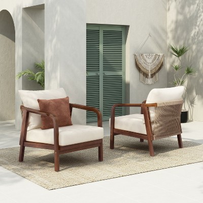 Christopher Knight Home Outdoor Lounge Chairs with Cushions, 28" Teak Frame & Woven Back, Deep Seat Patio Furniture, Garden