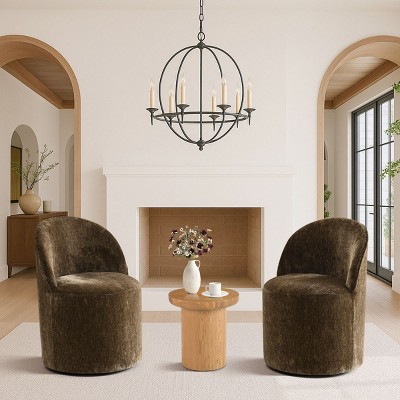 2-Piece Rolling Lounge Chair Set, Upholstered Barrel Accent Chairs with Wheels for Living Room or Small Conversation Area-Maison Boucle