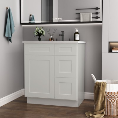 DOMETOUR 30 in. W x 21 in. D x 34.5 in. H in Shaker Dove Plywood Ready to Assemble Floor Vanity Sink Base Kitchen Cabinet with Right Door