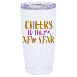 100 North 20 Ounce Stainless Steel On the Go Travel Tumbler With Push Top Lid, Cheers to the New Year White - 1 of 4