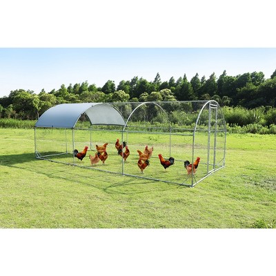 Large Metal Chicken Coop & Run – 9.2’ x 18.7’ Walk-in Poultry Cage with Waterproof Cover, Anti-UV Protection for Chickens, Ducks Backyard & Farm Use