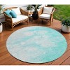 Aqua Ivory And Teal Blue Abstract Washable Indoor Outdoor Area Rug - 2 of 4