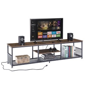 VECELO 3-Tier Industrial TV Stand for TVs Up to 80" Media Console TV Table with Power Outlets & Storage Shelve for Living Room, Bedroom Gray/Brown/Gray - 1 of 4