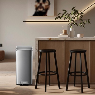 8 Gallon/30 Liter Trash Can for Kitchen, Stainless Steel Kitchen Garbage Can with Soft-Close Lid, Hands-Free Foot Pedal