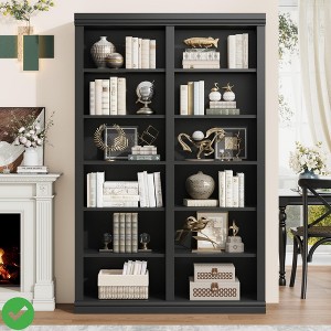 6-Tier 74.5" Tall Bookshelf with Double Storage Extra Large Bookshelf Double Wide Bookshelves w/ 12 Cubbies - 1 of 4