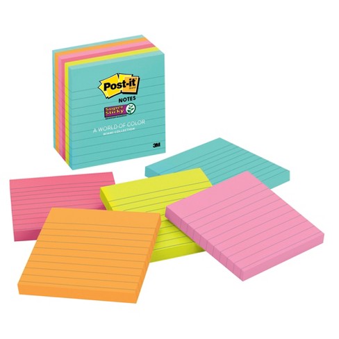 Post-it Super Sticky Lined Notes, 4 X 4 Inches, Miami Colors, 6