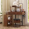 Okak Vintage Vanity Table with Charging Plug & USB Port,Storage Dressing Desk with Cushioned Stool,Wooden Makeup Table for Small Bedrooms - 2 of 4