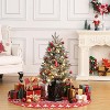 3FT Christmas Tree, Pre-Lit Artificial Christmas Tree with Vintage Potted Base, Flocked Snow 78 Warm White LED Lights Red Berries - 4 of 4