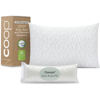 Coop Home Goods 20"x 30" Original Loft Adjustable Memory Foam Bed Pillow - GREENGUARD Gold Certified - Lulltra Washable Cover - Queen White (1 Pack)