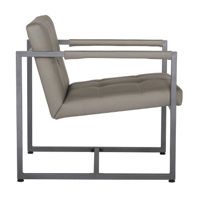 Mushroom Gray Leather and Metal Accent Chair