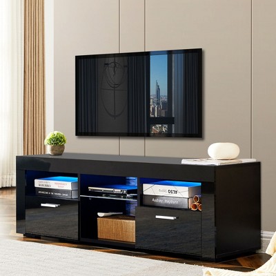 NicBex TV Stand for 55 Inch TV with 2 Cabinets,TV Entertainment Center with Open Shelves and LED Lights,Modern TV Console Table for Living Room