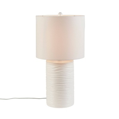 White Textured Resin Table Lamp with Drum Shade