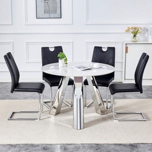 Maggift Dining Sets of 5, Table Chairs Set with White High-Gloss Tabletop and 4 Chairs for Dining Room or Kitchen, Black, 15"*16"*37.4" - 1 of 4