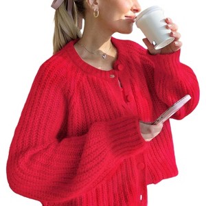 Clearlove Women's Long Sleeve Knitted Cardigan Coat Outweater Round Neck Single Breasted Top - 1 of 4