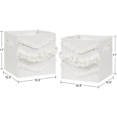 Ivory Boho Fringe Foldable Fabric Storage Cubes Set of 2