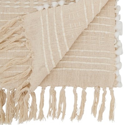 Beige Woven Cotton-Polyester Striped Table Runner