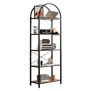 Industrial Arched Bookshelf 4-Tier - Metal Corner Shelf w/Adjustable Feet, Freestanding Bookcase for Living Room, Heavy-Duty Display Storage - 1 of 4