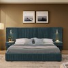 Queen Size Upholstered Platform Bed with Chenille Pleated Headboard, Integrated Bedside Tables & Adjustable Lamps-- Frevyn - 2 of 4
