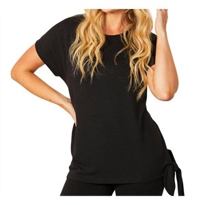 Women's Short Sleeve Side Tie Detail Top - french kyss - 1 of 2