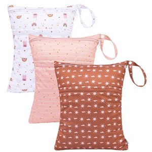 Wet Dry Bags 3 Pack | Reusable Waterproof Storage Bags with 2 Pockets for Swim, Diapers, Gym & Travel - 1 of 4