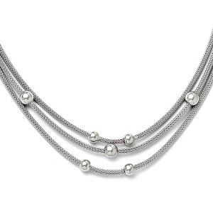 Black Bow Jewelry Triple Strand Beaded Mesh Chain Necklace in Sterling Silver, 18.5 Inch - 1 of 4