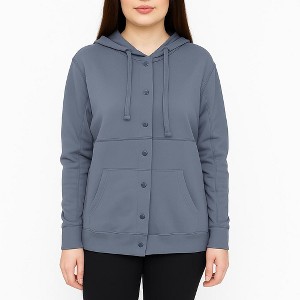 erika Women's French Terry Snap Front Car Coat Hoodie - 1 of 4