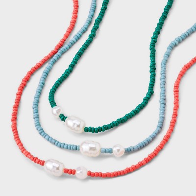 Seed Bead with Acrylic Pearl Necklace Set 3pc - Universal Thread™ Multicolor