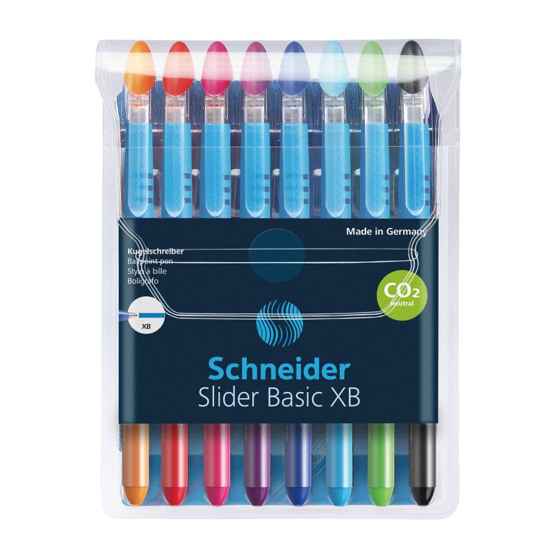 Schneider Slider Basic XB Ballpoint Pen, 1.4 mm, 8 Assorted Ink Colors in Reusable Wallet, 1 of 2