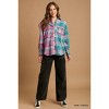 Slickblue Women's Mixed Plaid Boxy Cut Flannel, Button Down Shirt with Pocket, Pink Green/Coral Taupe, Size S-L - 2 of 4